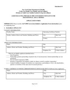 ASSISTED LIVING PROGRAM 4500 CONVERSION INITIATIVE FOR TRANSITIONAL ADULT HOMES, APPLICATION FORM