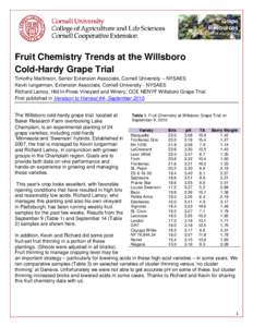 Grape Resources www.fruit.cornell.edu/grapes Fruit Chemistry Trends at the Willsboro Cold-Hardy Grape Trial