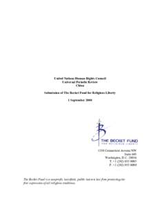 United Nations Human Rights Council Universal Periodic Review China Submission of The Becket Fund for Religious Liberty 1 September 2008