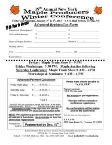 19th Annual New York Friday and Saturday, January 3rd & 4th, 2014 V.V.S. High School, Verona, NY  Advanced Registration Form