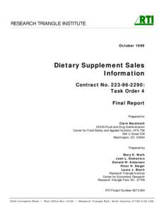 RESEARCH TRIANGLE INSTITUTE  October 1999 Dietary Supplement Sales Information