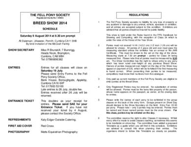 REGULATIONS  THE FELL PONY SOCIETY Registered Charity No[removed]BREED SHOW 2014