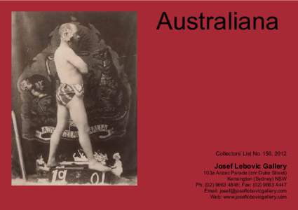 Australiana  Collectors’ List No. 156, 2012    Josef Lebovic Gallery