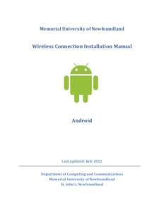 Memorial University of Newfoundland  Wireless Connection Installation Manual Android