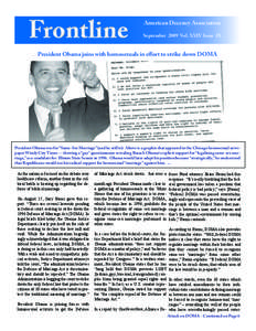 Frontline  American Decency Association September 2009 Vol. XXIV Issue IX  President Obama joins with homosexuals in effort to strike down DOMA