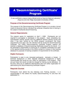 Microsoft Word - Decommissioning Certificate Program3.doc