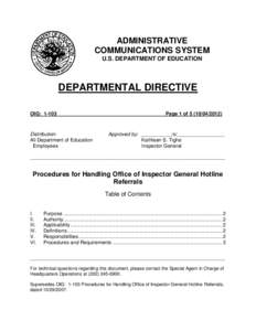 OIG:1-103—Procedures for Handling Office of Inspector General Hotline Referrals (PDF)