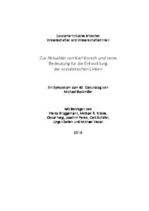 Loccumer Initiative kritischer Wissenschaftler und Wissenschaftlerinnen Zur Aktualität von Karl Korsch und seine Bedeutung für die Entwicklung der sozialistischen Linken