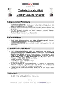Technisches Merkblatt MEM SCHIMMEL-SCHUTZ 1. Eigenschaften/Anwendung • • •