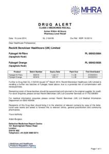 DRUG ALERT CLASS 2 MEDICINES RECALL Action Within 48 Hours Pharmacy Level Recall Date: 19 June 2014 EL (14)A/08