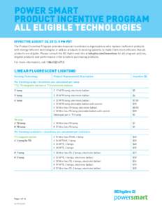 Power Smart Product Incentive Program - All Eligible Technologies