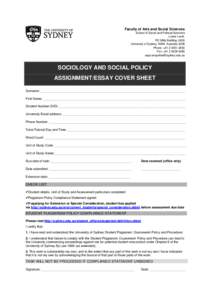 Faculty of Arts and Social Sciences School of Social and Political Sciences Lower Level, RC Mills Building (A26) University of Sydney, NSW, Australia 2006 Phone: +[removed]