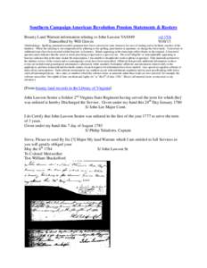 Southern Campaign American Revolution Pension Statements & Rosters Bounty Land Warrant information relating to John Lawson VAS849 Transcribed by Will Graves vsl 1VA[removed]
