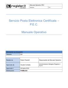 Manuale Operativo PEC Versione 2.2  Servizio Posta Elettronica Certificata –