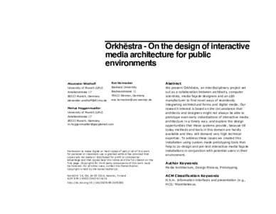 Orkhēstra - On the design of interactive media architecture for public environments Alexander Wiethoff  Eva Hornecker
