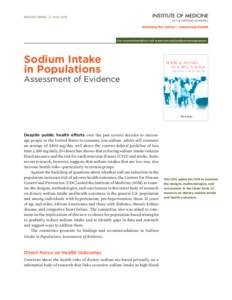 REPORT BRIEF  MAY[removed]For more information visit www.iom.edu/sodiumconsequences Sodium Intake in Populations