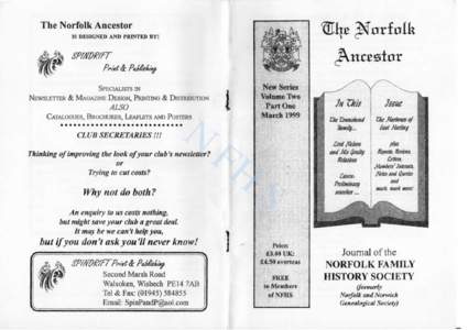 The Norfolk Ancestor  IS DESIGNED AND PRINTED BY: New Series Volume Two