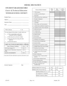 DIESEL MECHANICS STUDENT GRADE RECORD Career & Technical Education WINDHAM SCHOOL DISTRICT  Industry