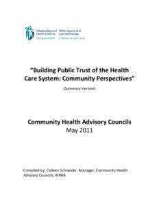 “Building Public Trust of the Health  Care System: Community Perspectives”    (Summary Version)   