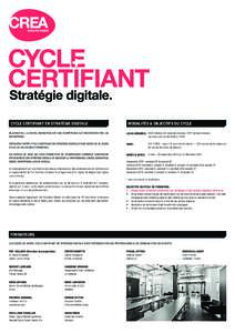 CYCLE CERTIFIANT EN STRATÉGIE DIGITALE  MODALITÉS & OBJECTIFS DU CYCLE AUJOURD’HUI, LE DIGITAL MARKETING EST UNE COMPÉTENCE CLÉ RECHERCHÉE PAR LES ENTREPRISES.