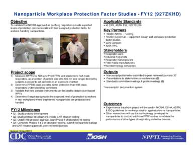 Nanoparticle Workplace Protection Factor Studies -FY12 (927ZKHD)