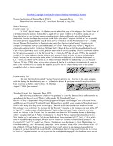 Southern Campaign American Revolution Pension Statements & Rosters Pension Application of Thomas Davis W8651 Susannah Davis Transcribed and annotated by C. Leon Harris. Revised 16 Aug[removed]VA
