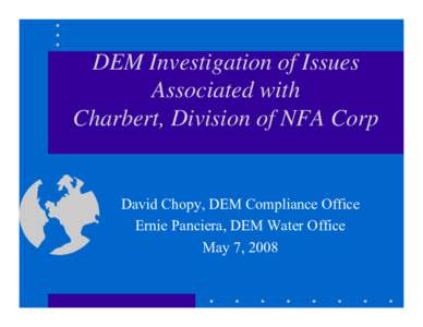 RI DEM/Compliance and Inspection- DEM Investigation of Issues Associated with Charbert