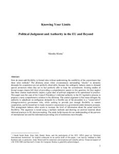 Knowing Your Limits Political Judgment and Authority in the EU and Beyond Mareike Kleine1  Abstract: