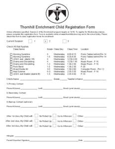 Thornhill Enrichment Program Registration Form 12-6