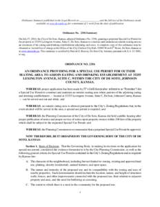 Ordinance Summary published in the Legal Record on _______________ and the full text of the Ordinance made available at www.desotoks.us for a minimum of 1 week from the date of publication Ordinance No[removed]Summary On J