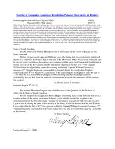 Southern Campaign American Revolution Pension Statements & Rosters Pension application of Edward Lyon S38920 Transcribed by Will Graves f19VA[removed]