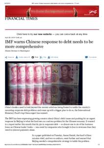IMF warns Chinese response to debt needs to be more comprehensive ­ FT.com We frame the important events