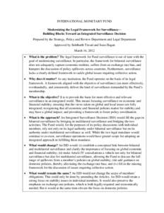 Modernizing the Legal Framework for Surveillance―Building Blocks Toward an Integrated Surveillance Decision; IMF Policy Paper; March 16, 2012