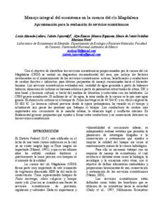 Manejo integr al del ecosistema en la cuenca del r ío Magdalena  Apr oximación par a la evaluación de ser vicios ecosistémicos  Lucía Almeida­Leñero, J ulieta J ujnovsky 2 ,  Alya Ramos, M