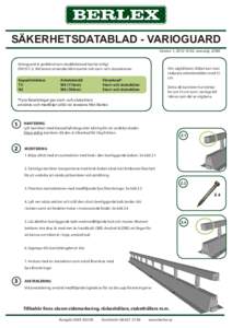 SÄKERHETSDATABLAD - VARIOGUARD Version 1, , ansvarig: JOBE Varioguard är godkänd som skyddsklassad barriär enligt EN1317-2. Vid testen användes 68m barriär inkl start- och slutsektioner Kapacitetsklass