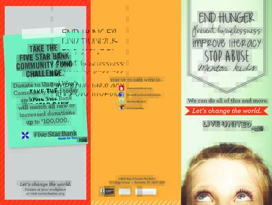 END HUNGER  Prevent homelessness TAKE THE FIVE STAR BANK