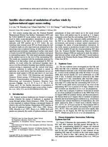 GEOPHYSICAL RESEARCH LETTERS, VOL. 30, NO. 3, 1131, doi:[removed]2002GL015674, 2003  Satellite observations of modulation of surface winds by typhoon-induced upper ocean cooling I.-I. Lin,1 W. Timothy Liu,2 Chun-Chieh Wu,