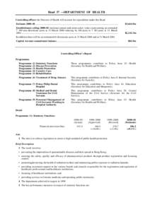 Head 37 — DEPARTMENT OF HEALTH Controlling officer: the Director of Health will account for expenditure under this Head. Estimate 2000–01...............................................................................