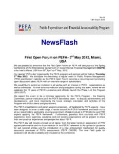 No.14 13th March 2012 NewsFlash First Open Forum on PEFA– 3rd May 2012, Miami, USA