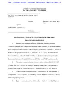 Case 1:15-cvJMS-DKL Document 1 FiledPage 1 of 36 PageID #: 1  UNITED STATES DISTRICT COURT SOUTHERN DISTRICT OF INDIANA --------------------------------------------------------------------x PATRICIA WHEE