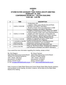 AGENDA for STORM WATER ADVISORY TASK FORCE (SWATF) MEETING FEBRUARY 25, 2009 CONFERENCE ROOM 910 – CAL/EPA BUILDING 10:00 AM – 3:00 PM