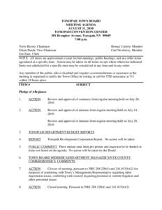 TONOPAH TOWN BOARD MEETING AGENDA AUGUST 11, 2010 TONOPAH CONVENTION CENTER 301 Brougher Avenue, Tonopah, NV[removed]:00 p.m.