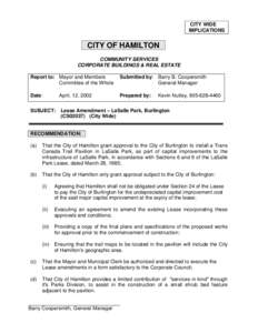 CITY WIDE IMPLICATIONS CITY OF HAMILTON COMMUNITY SERVICES CORPORATE BUILDINGS & REAL ESTATE