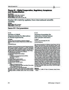 Theme IX, Session IX-1  Theme IX – Global Cooperation, Regulatory Acceptance and Standardization Coordinators Chantra Eskes, SeCAM, Agno, Switzerland