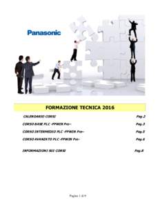 FORMAZIONE TECNICA 2016 CALENDARIO CORSI Pag.2  CORSO BASE PLC -FPWIN Pro–