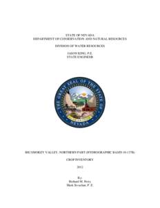 STATE OF NEVADA DEPARTMENT OF CONSERVATION AND NATURAL RESOURCES DIVISION OF WATER RESOURCES JASON KING, P.E. STATE ENGINEER
