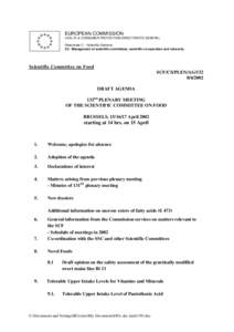 Draft Agenda 132nd Plenary Meeting of the Scientific Committe on Food Brussels[removed]April 2002