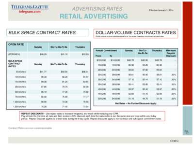 ADVERTISING RATES  Effective January 1, 2014 RETAIL ADVERTISING BULK SPACE CONTRACT RATES