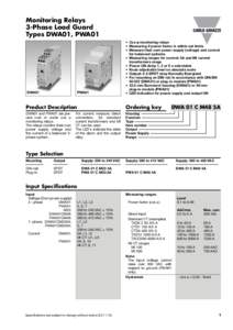 Monitoring Relays 3-Phase Load Guard Types DWA01, PWA01 DWA01