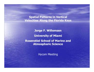 Spatial Patterns in Vertical Velocities Along the Florida Keys Jorge F. Willemsen University of Miami Rosenstiel School of Marine and Atmospheric Science